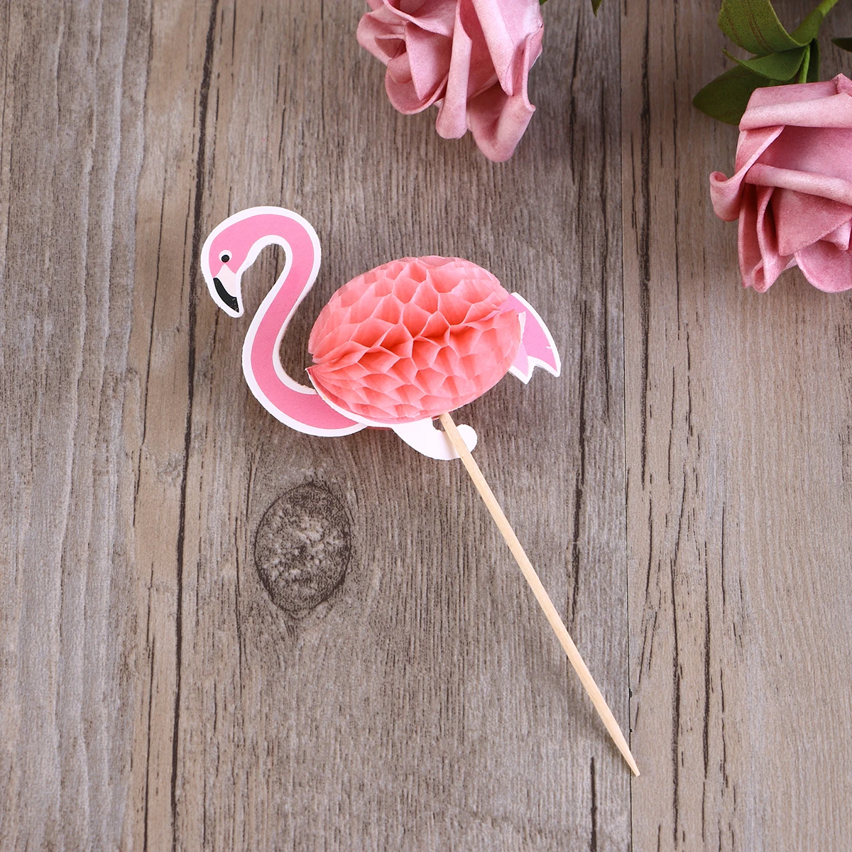 

6 Pcs Flamingo Cake Toppers 3D Picks Paper Decoration Bamboo Scenic Birthday Party Supplies Hawaii Tropical Decor