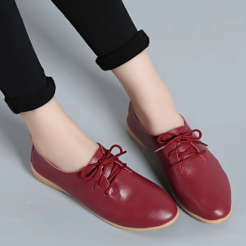 BeckyWalk Plus Size Spring Women Shoes Genuine Leather Lace Up Ladies Casual Shoes Woman Flats Zapatos Mujer 42/43/44 WSH2674