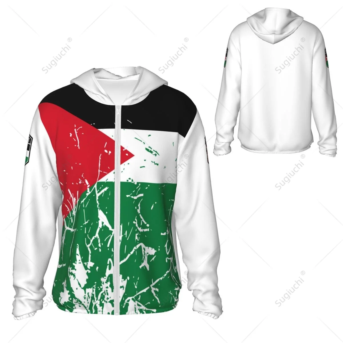 Palestine Flag Sun Protection Hoodie Sunscreen Clothes Fishing Cycling Running Quick Dry Long Sleeve With Zipper Polyester