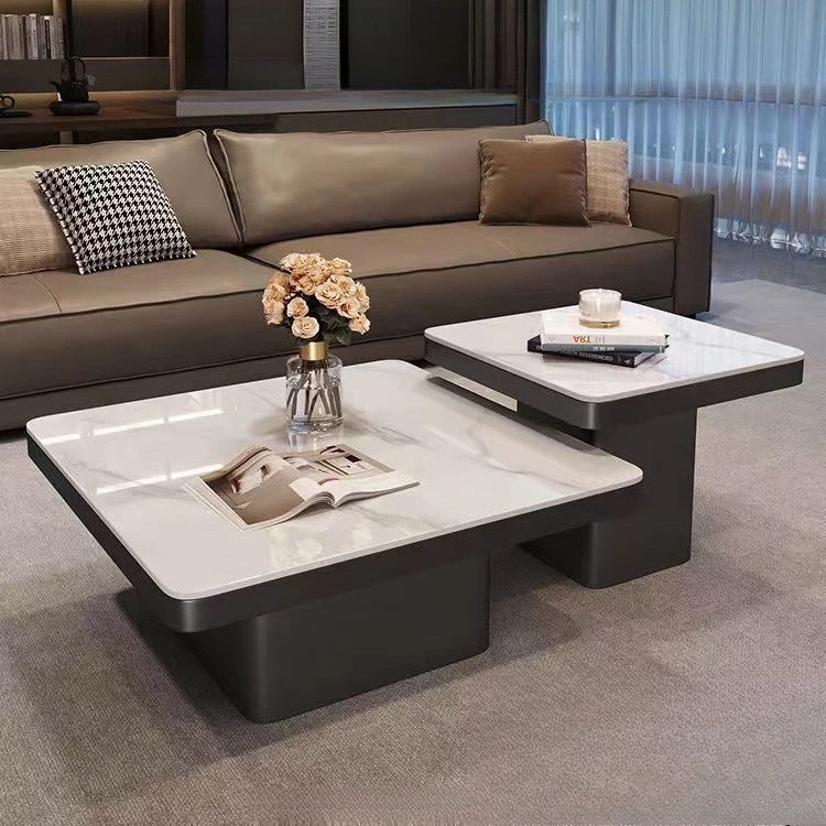 

Italian premium light luxury rock slab square modern small apartment coffee table home living room black minimalist combination