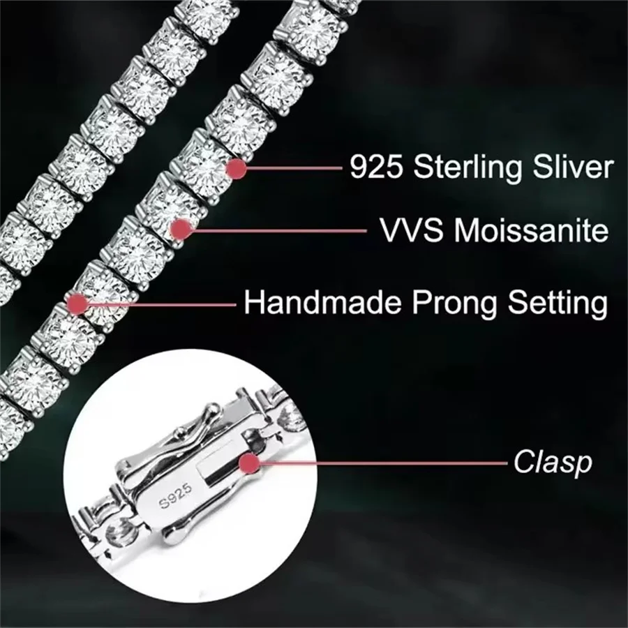 Tbestone 2.0mm-6.5mm Moissanite Tennis Bracelet Man 925 Sterling Silver Gold Chain Women Moissanite Diamond Hip hop Jewelry