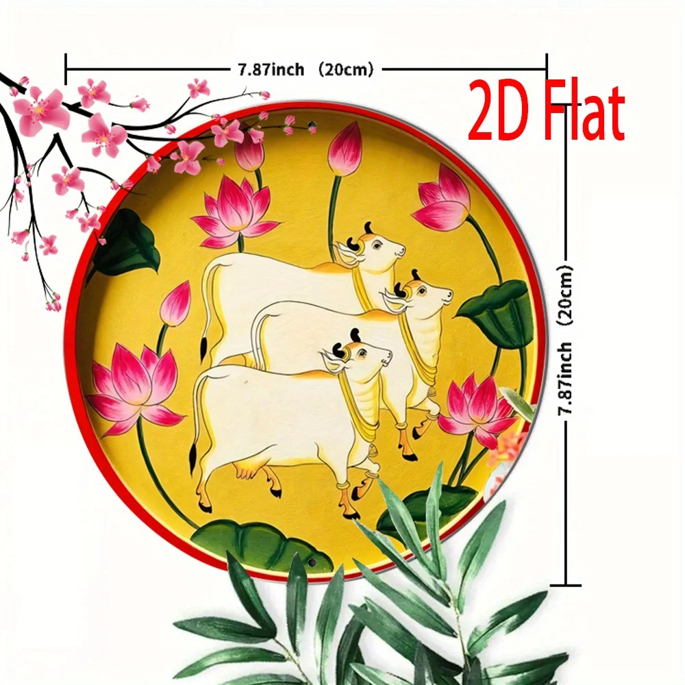 2D Flat, 1pc Indian Style Metal Wall Art Cow & for Lotus - Traditional Hindu Goddess Lakshmi Inspired Aluminum-Like Waterproof D