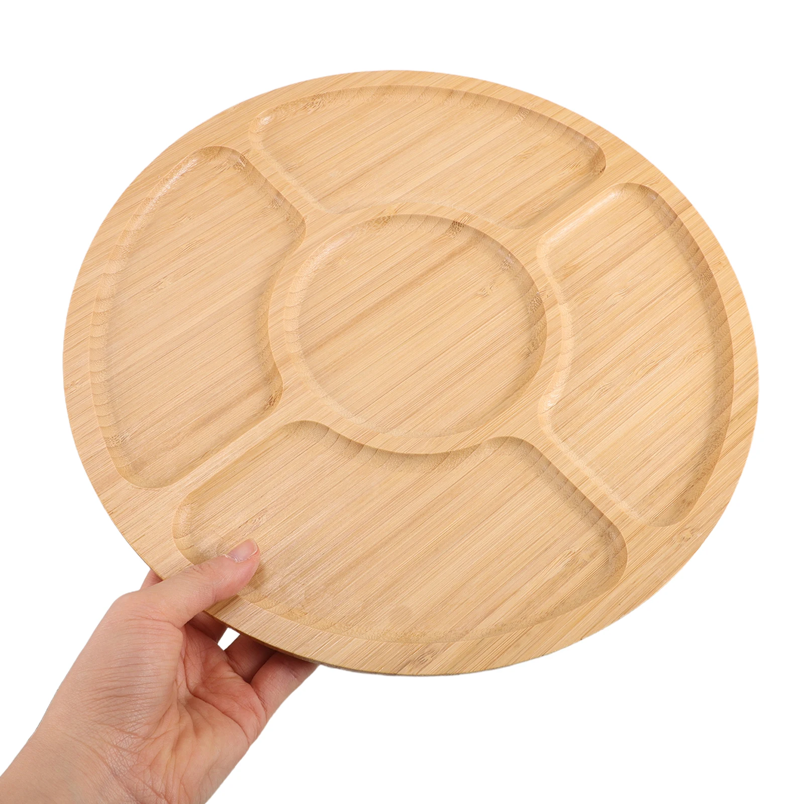 

5pcs Divided Snack Serving Tray Wood Appetizer Vegetable Platter Compartment Dish for Party Buffet Round Natural Wooden Food
