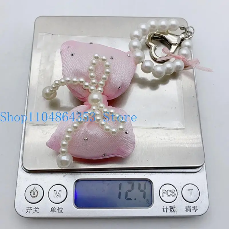 652F Eye Catching Bowknot Keychain Colorful Beaded Butterfly Phone Dangler Ornament