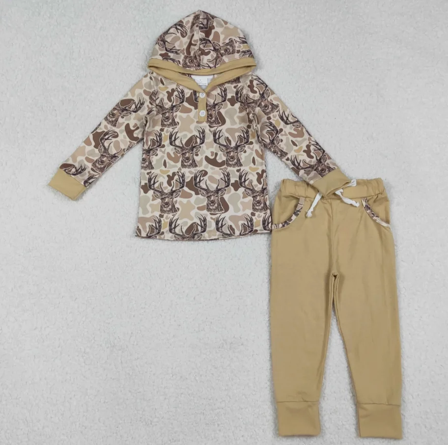

Wholesale Baby Boy Kids Outfit Toddler Long Sleeves Clothes Children Hooded Deer Camo Set Clothing