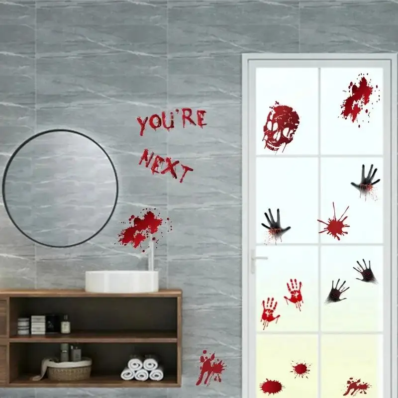 Halloween Bloodstain Footprint Handprint Stickers Horror Wall Window Decals Party Decoration Props Haunted House Supplies