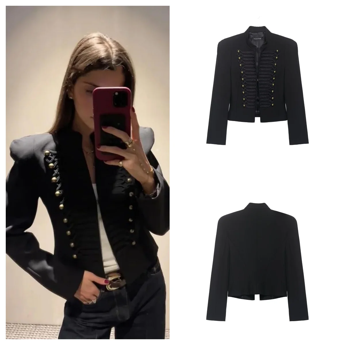 Women's Short Blazer Jacket 2026 European Style Rope Embellishment Gold Buttons Epaulettes Women's Parka Jacket