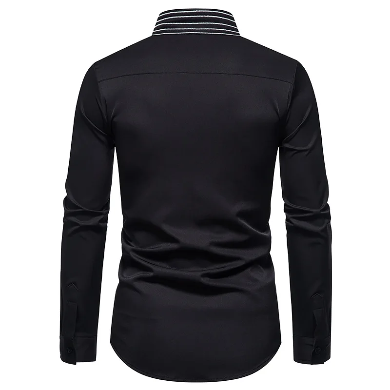 Black Wing Embroidery Shirt Men 2024 Brand Slim Fit Long Sleeve Mens Dress Shirts Business Wedding Prom Tuxedo Shirt Man XXL