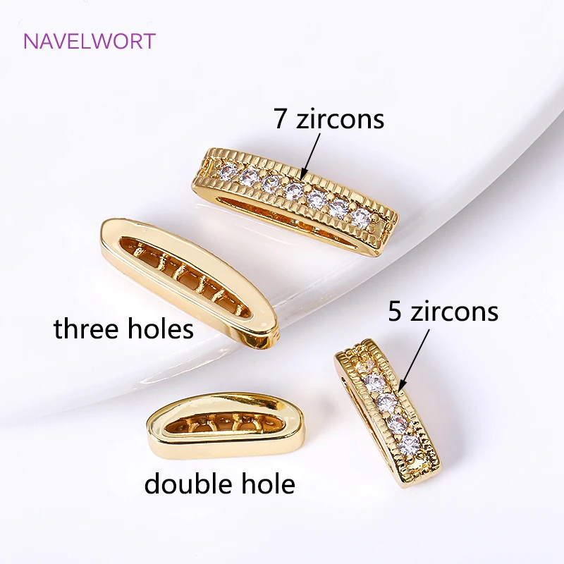 18K Gold Plated 2/3 Holes Pearl Jewelry Spacers Fittings,Beads Separator,Brass Inlaid Zircon Beading Components,DIY Accessories