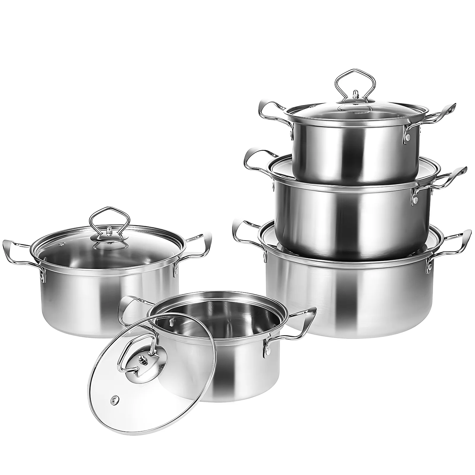 5 Sets Stockpots Stainless Steel Soup Pots Cooking Pot Double Ear Soup Pans Induction Stockpot Noodle Canning With Glass Lids