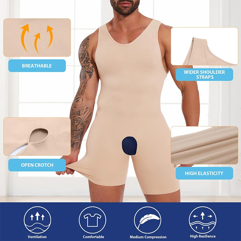 Mens Full Body Shaper Smoothing Compression Bodysuit Waist Trainer Hip Enhancer Tummy Control Underwear Fajas Para Hombres