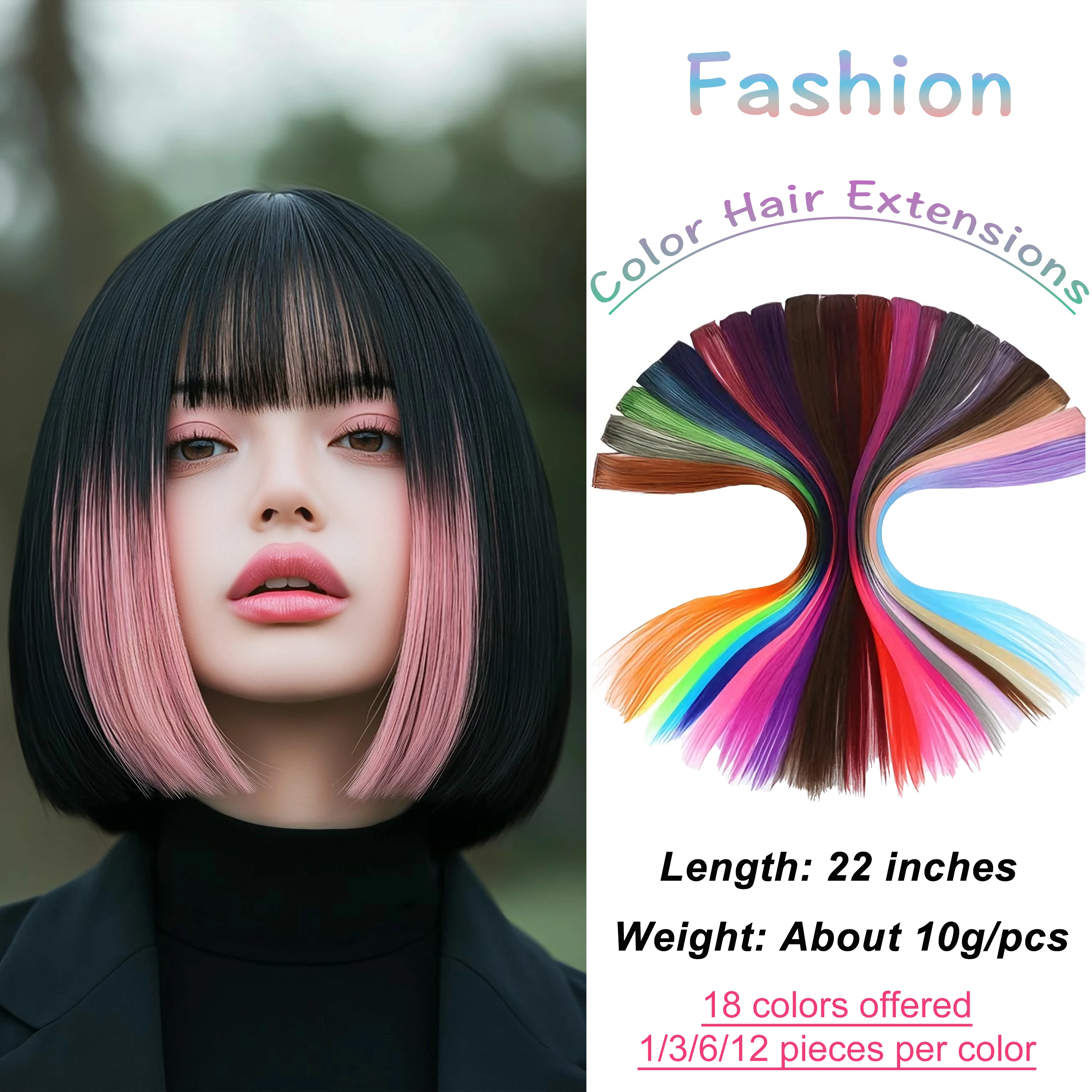 

22 inches Colorful Clip-in Hair Extensions Party Highlights Heat-resistant Straight Long for Female Halloween Christmas Cosplay