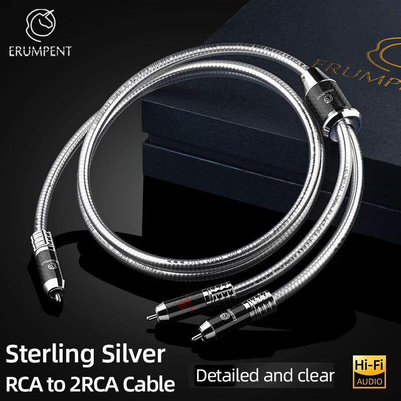 HiFi RCA Male to Dual RCA Male Audio Cable  High Fidelity Sterling Silver RCA to 2RCA Splitter Cable for Subwoofer Speaker