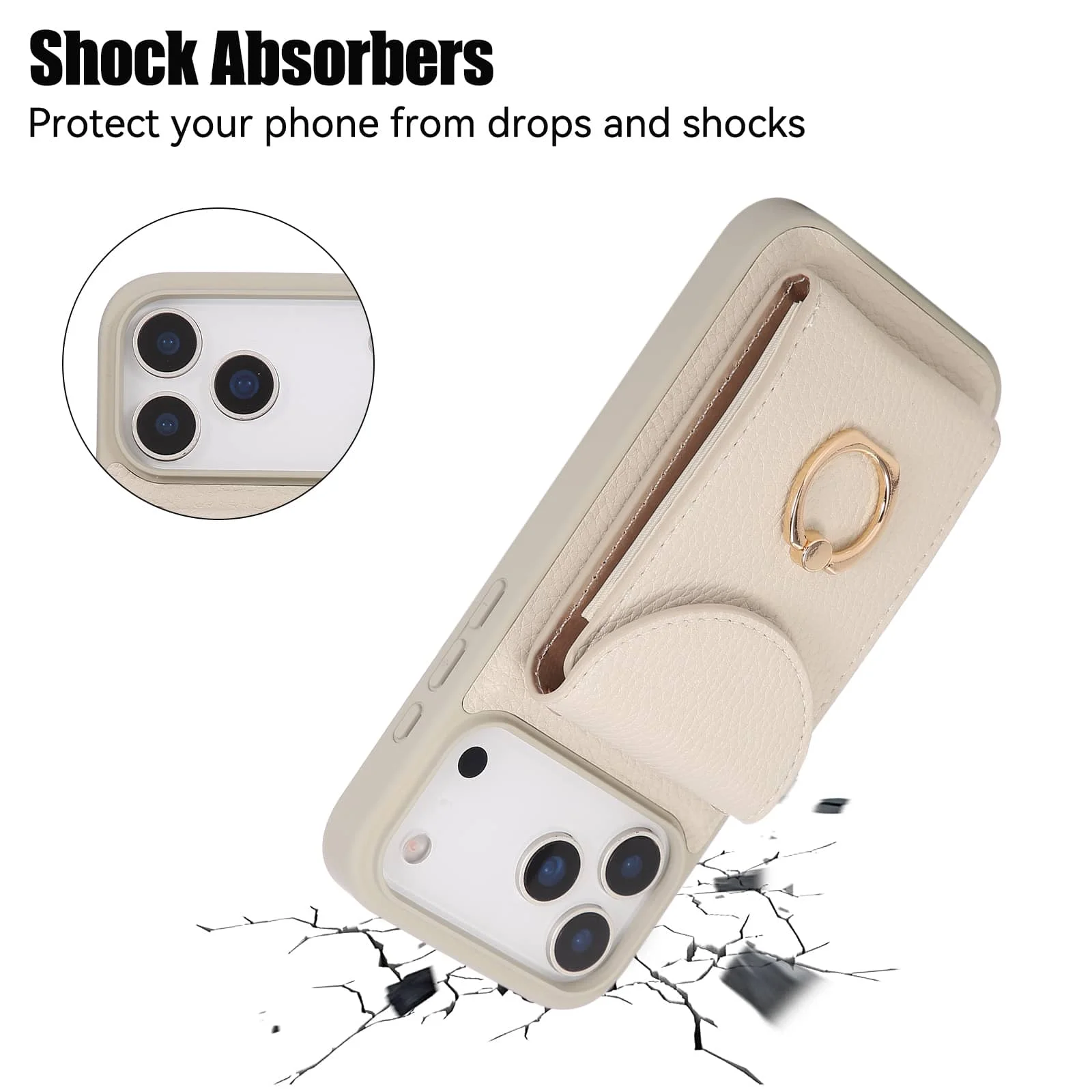 Etui portfelowe do iPhone'a 17 Pro Max 17 Pro Air, pokrowiec z uchwytem na karty i ochroną 360 stopni °   Pierścień-uchwyt i wytrzymały, odporny na wstrząsy bumper ochronny — zdjęcie produktu 4
