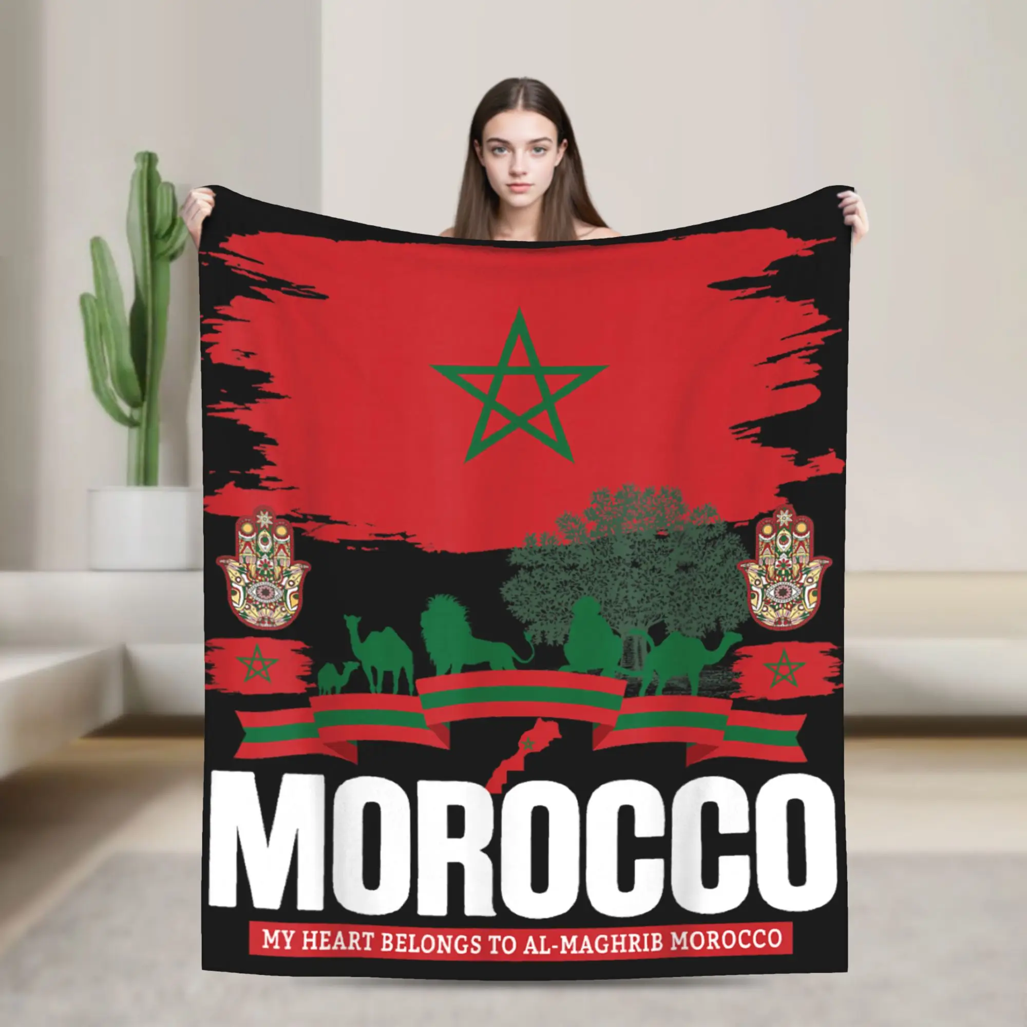 Warm Soft Blanket Picnic Morocco Flag for Moroccan Themed Maroc Throw Blanket Flannel Bedspread For Bedroom Fluffy Bed Cover