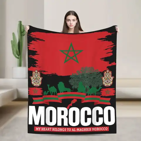 Warm Soft Blanket Picnic Morocco Flag for Moroccan Themed Maroc Throw Blanket Flannel Bedspread For Bedroom Fluffy Bed Cover