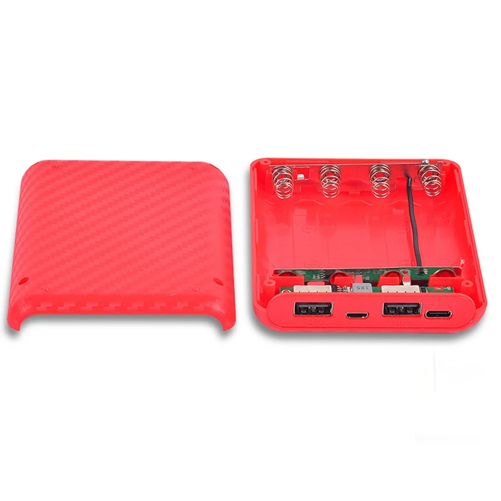 Power Bank Battery Box 4 Slots Charging Case with Dual USB Output and Mic Interface Input for Rechargeable Battery Applications