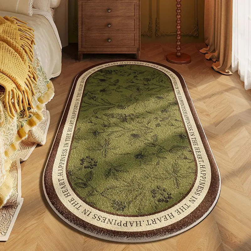 VIKAMA Retro Countryside Flower Oval Plush Strip Carpet Bedroom Bedside Carpet Float Window Mat Soft Anti Slip Home Decoration