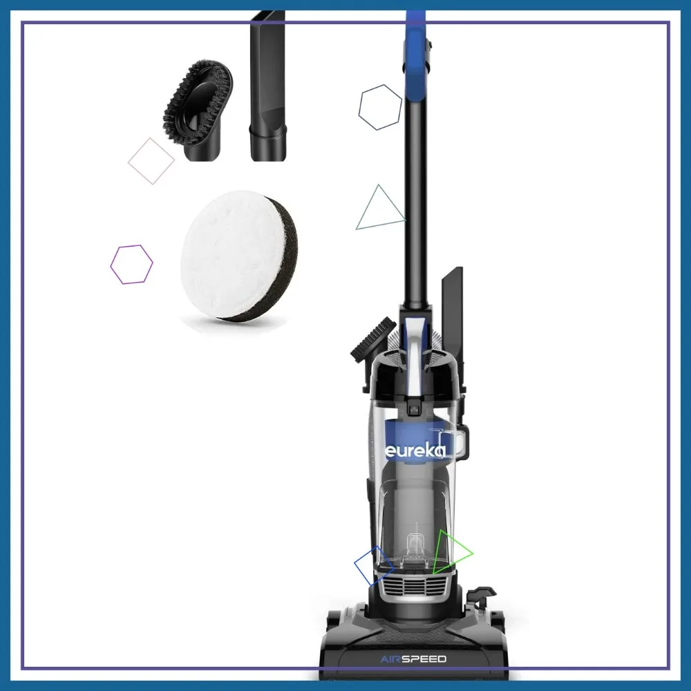 Powerful Bagless Upright Vacuum Cleaner for Carpet and Hard Floor, Lightweight, 10.5" Cleaning Path, Blue