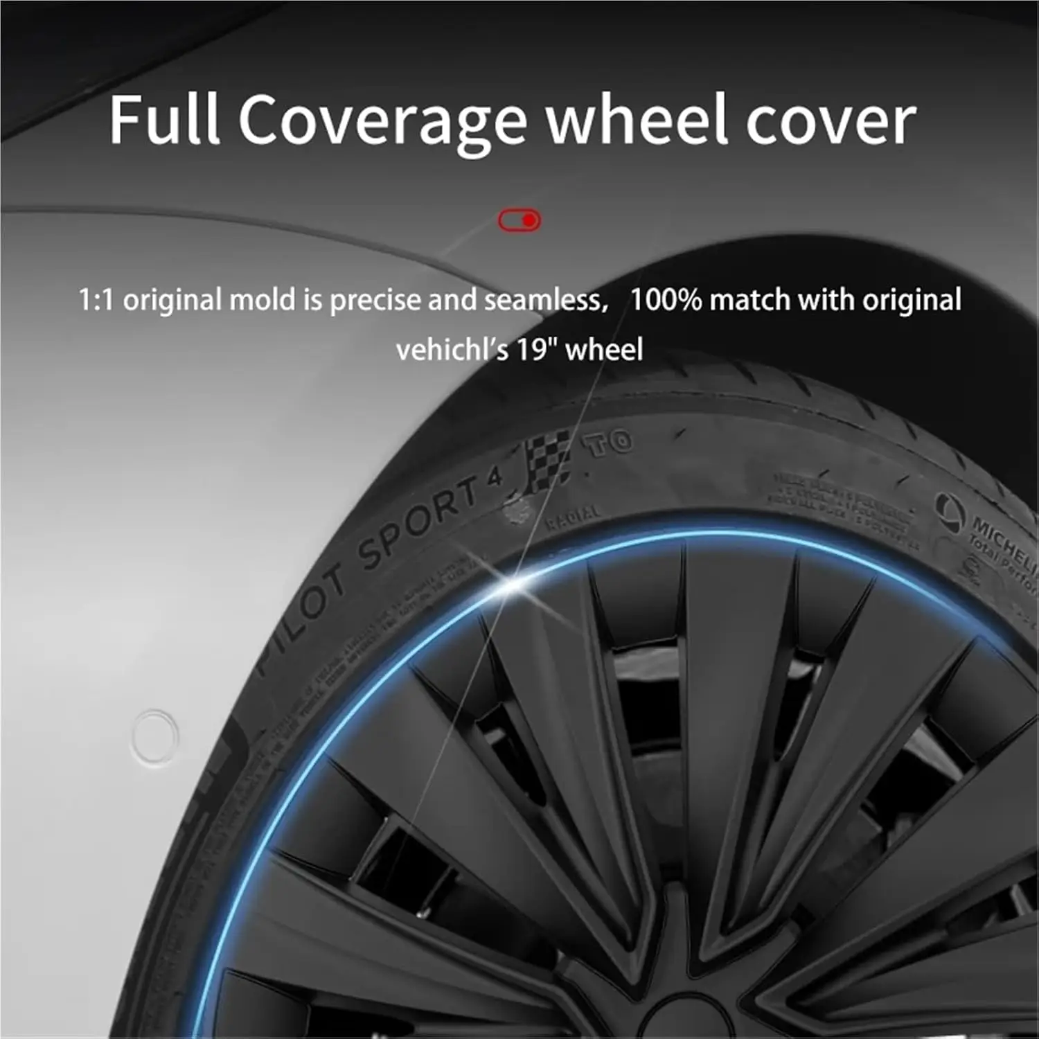 2020-2024 Für Tesla Model Y 19-Zoll-Radnabenkappen-Ersatz 4 Stück Radnabenkappen Rechts & Links Vollständige Felgenabdeckung Zubehör – Detail 19