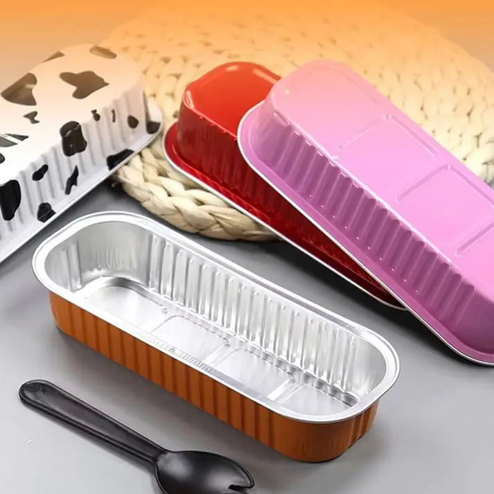 10Pcs 200ml Aluminum Foil Baking Cake Box Rectangular Tin Cupcake Baking Pan Pudding Box Cheese Dessert Cup With Lid
