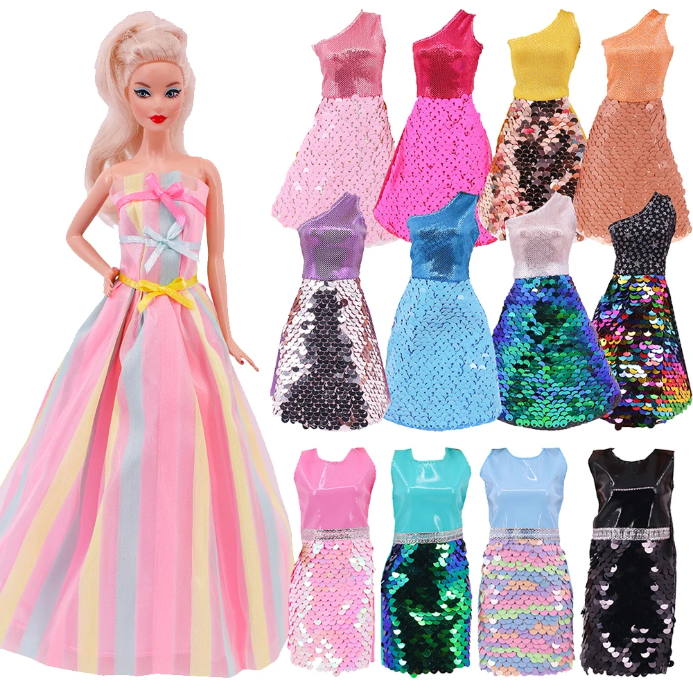 1 Set Barbies Doll Clothes Sequined Fishtail Skirt Sloping Shoulder Dress Fit 11.8Inch Girl Doll,BJD,Blythe Dolls Toys For Girls