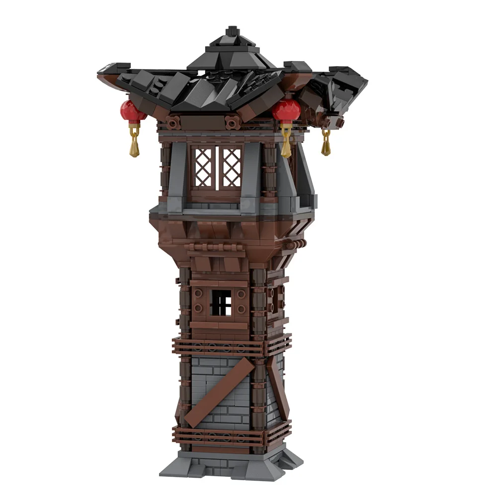 MOC-modelo de torre de vigilancia asiática, bloques de construcción, torre de vigilancia militar, arquitectura de torre de estilo chino, juguete de ladrillo, regalo para adultos