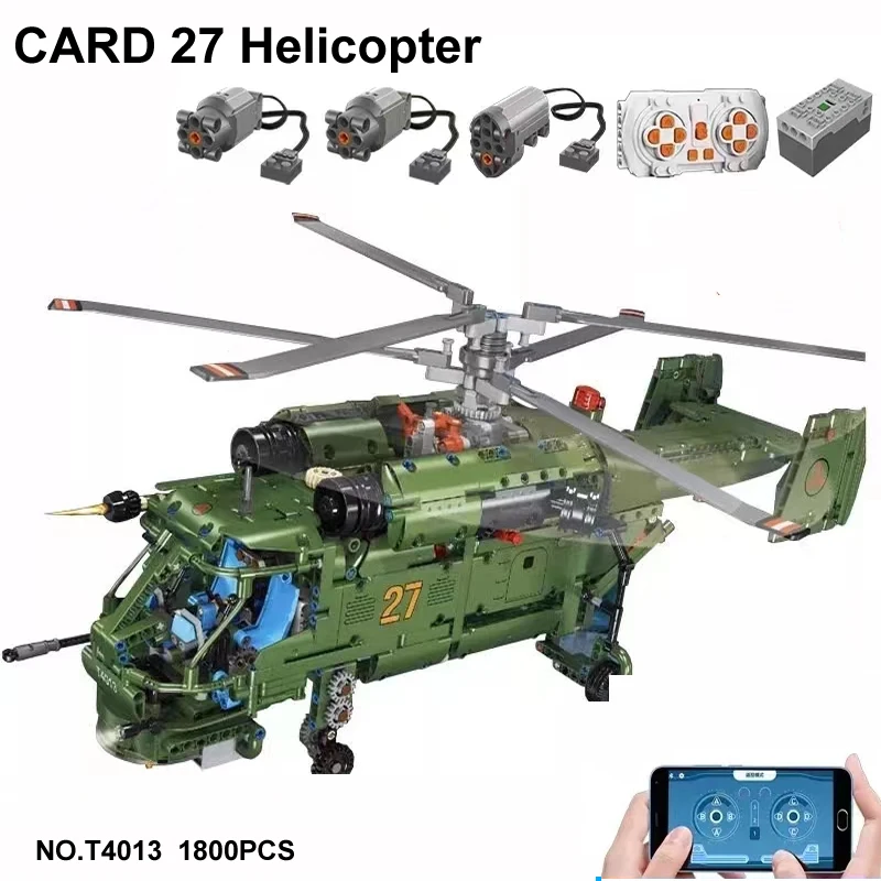 

1800PCS Technical Remote Control Card 27 Helicopter Building Blocks High-tech RC Fighter Soldiers Bricks Military Toys For Boys