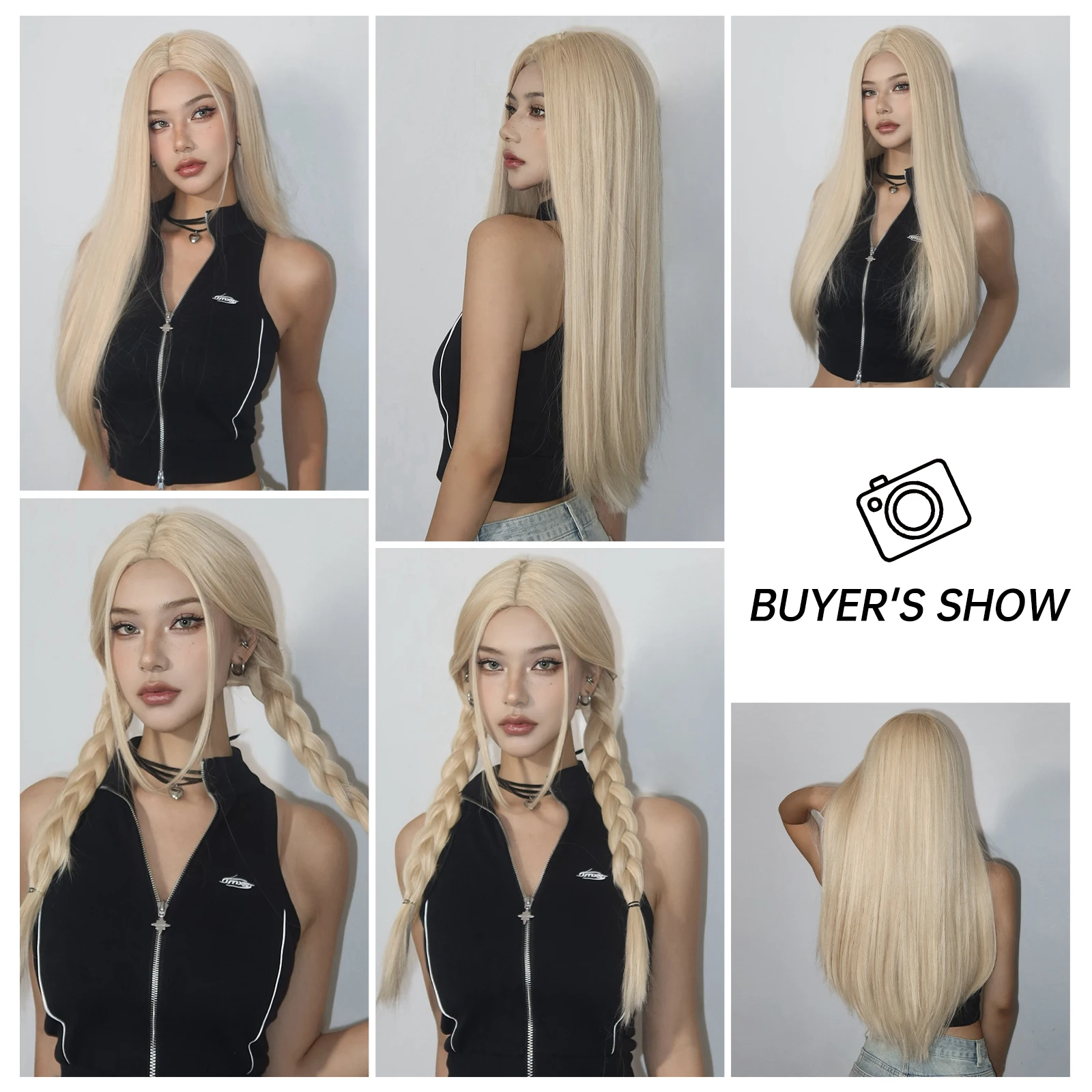 Blonde Long Straight Synthetic Wig Golden Cosplay Wigs Middle Part for Women Afro Party Lolita Daily Natural Hair Heat Resistant