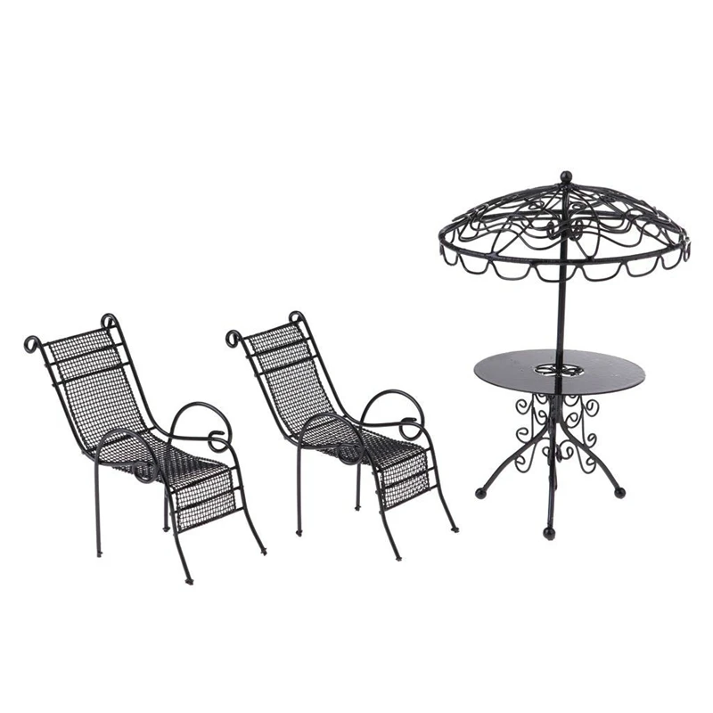 1/12 Miniature Tables Chairs Leisure Outdoor Garden Scene Model Metal Table And Chair Model Gift