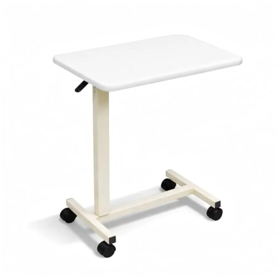 Adjustable Overbed Table with Wheels Pneumatic Height Lift Rolling Bedside Table Standing Desk for Home and Office Use Ideal fo