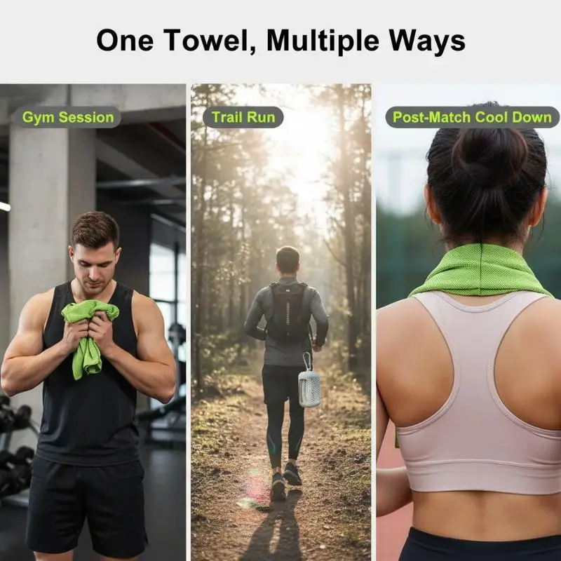 Cooling Towel Machine Washable Breathable Ice Feel Quick Dry Fabric with Silicone Case for Daily Sports Use