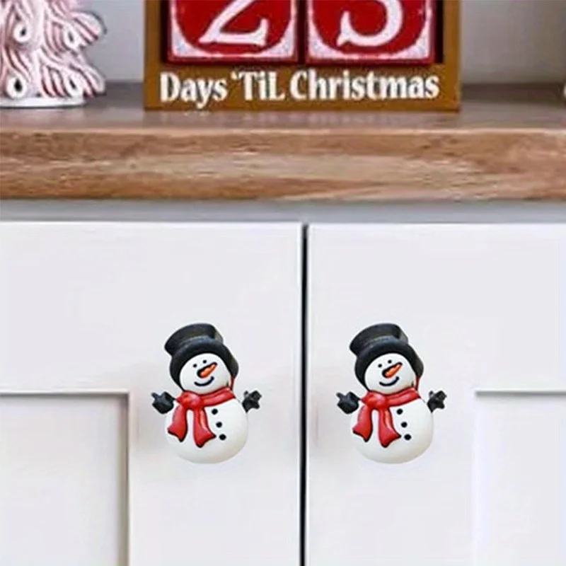 2 uds cubiertas de perilla de gabinete de Navidad-2024 nuevas cubiertas de perilla de gabinete de muñeco de nieve de silicona de Navidad para