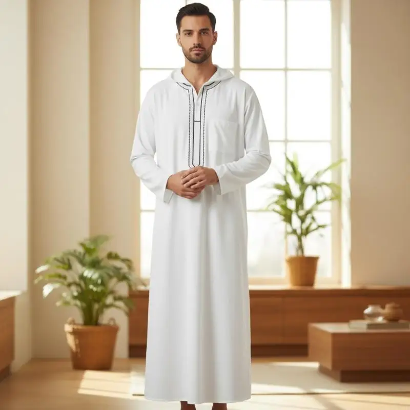 Y3NE Abito culturale musulmano sostenibile Abito lungo da uomo Tessuto traspirante naturale Facile manutenzione Abbigliamento