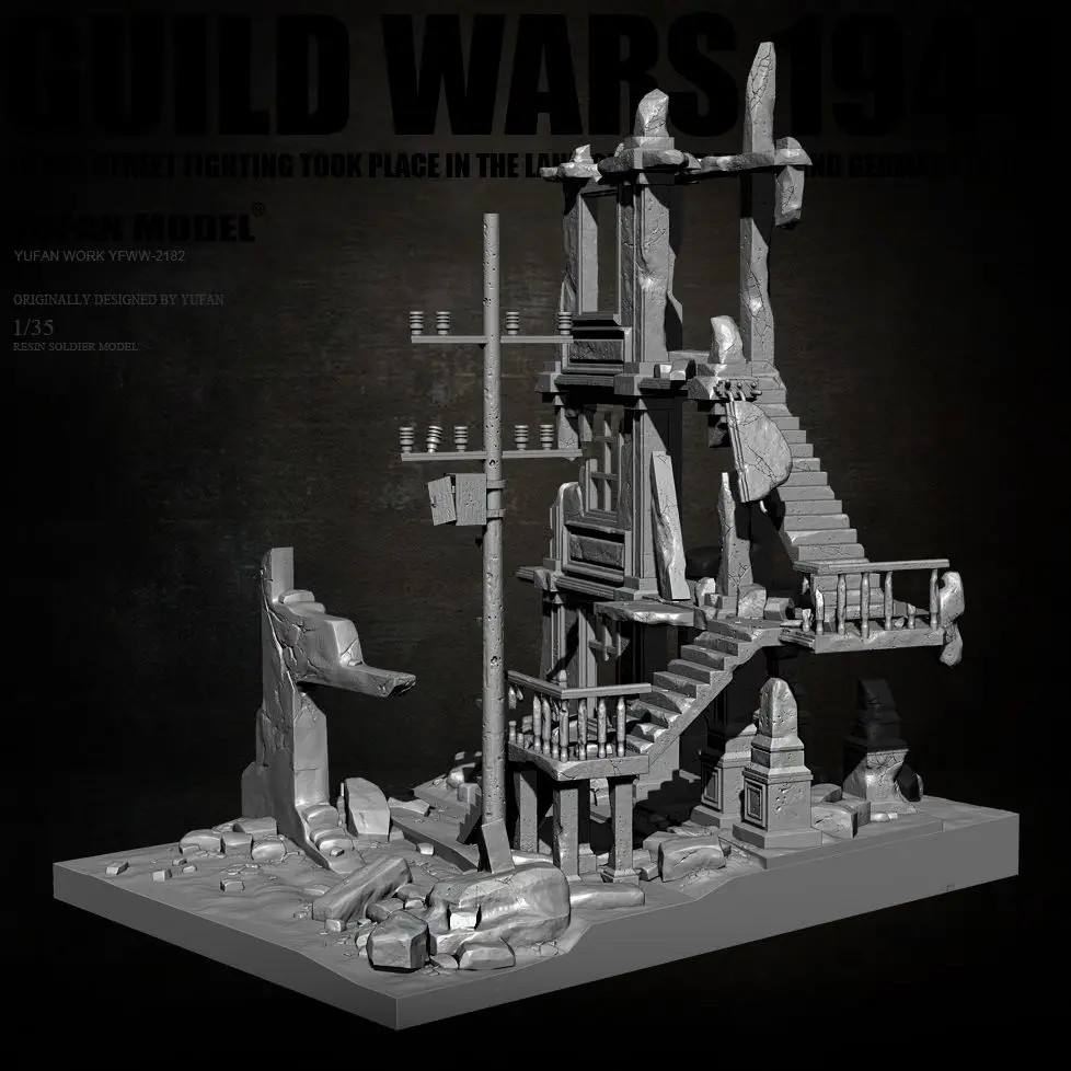 1/35 الحرب العالمية الثانية المدمرة المباني تماثيل راتنج نماذج بيضاء من الجنود المفككة وغير مصبوغ لتقوم بها بنفسك التلوين التماثيل