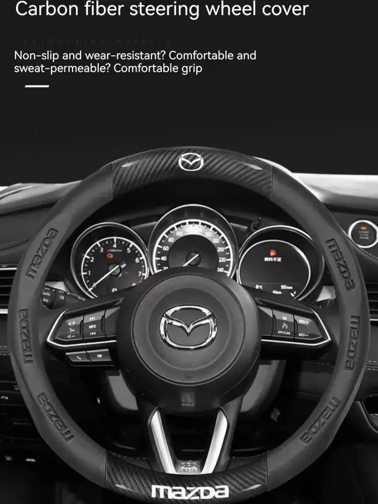 Do Mazda 3 5 6 SKYACTIV Axela Atenza CX30 CX5 CX8 CX9 MX5 RX8 RX7 BT50 Pokrowiec na kierownicę z włókna węglowego Akcesoria — zdjęcie 2