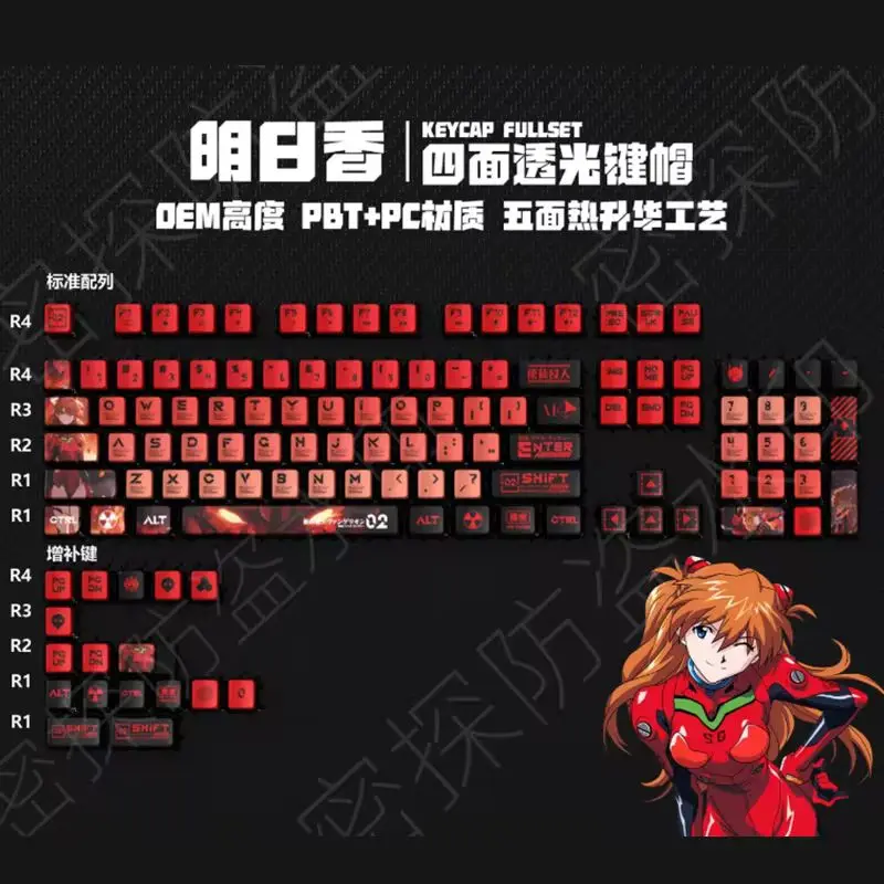 Neue Eva Wiederaufbau von Evangelion Anime Figur vierseitige Seite transparent pbt thermische Sublimation transparente Kristall Schlüssel kappe Geschenk