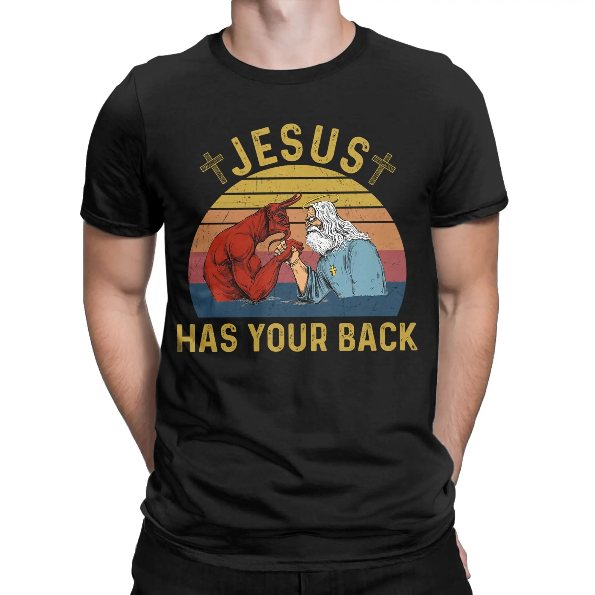 Men T-Shirt Dont Worry Jesus Has Your Back Humor Cotton Tee Shirt Short Sleeve  T Shirts O Neck Clothing Plus Size