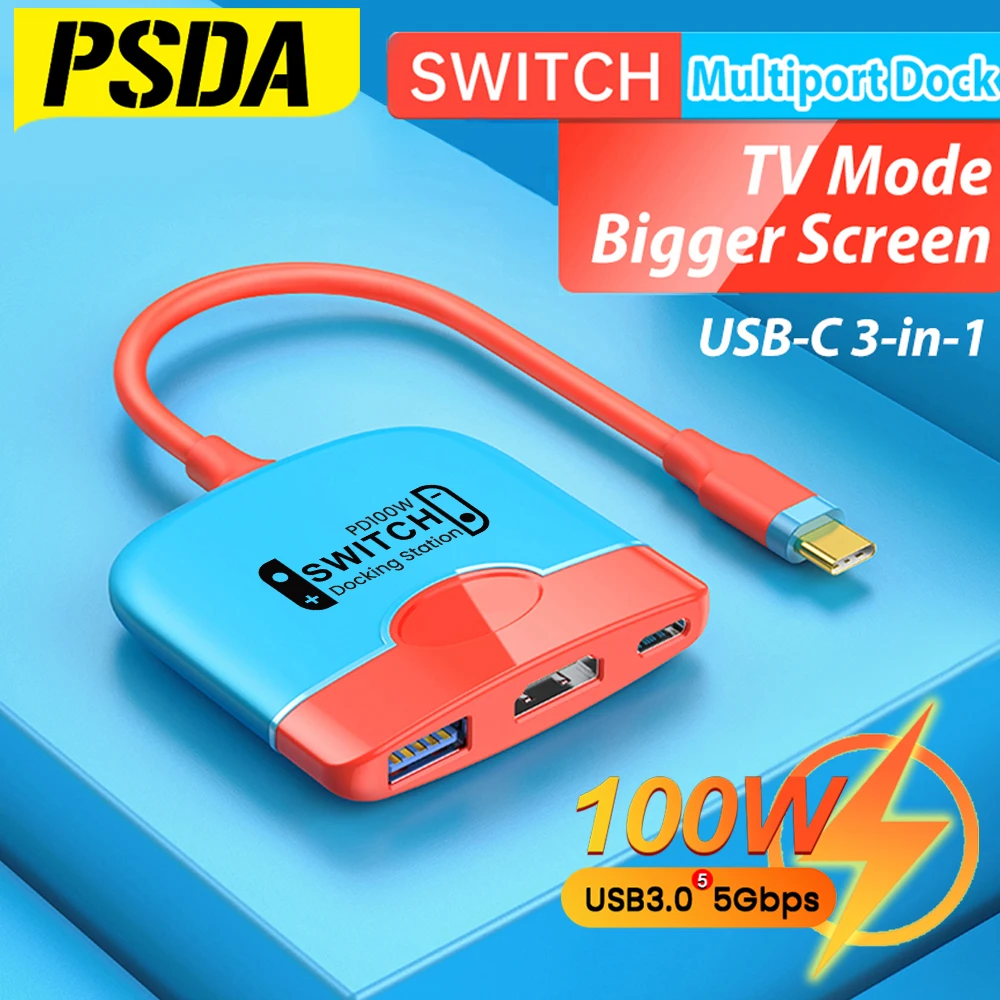 

PSDA Switch Docking Station Adapter USB C to 4K HD USB 3.0 PD for Nintendo Switch Portable Dock Station MacBook Air Pro iPad