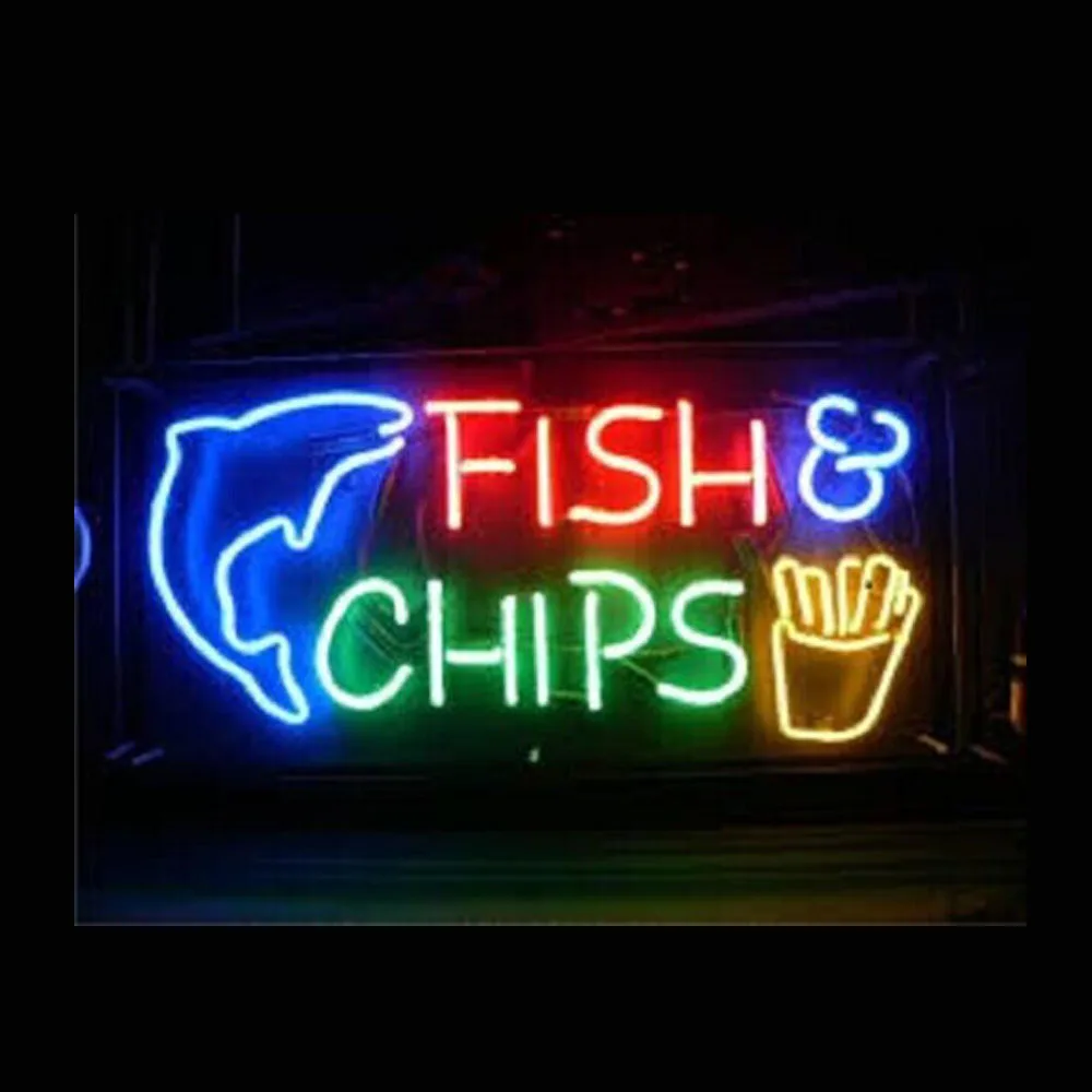 Fish Chips Snack Neon Sign Light Custom Handmade Real Glass Tube Store Restaurant Advertise Display Lamp Room Decoration 19