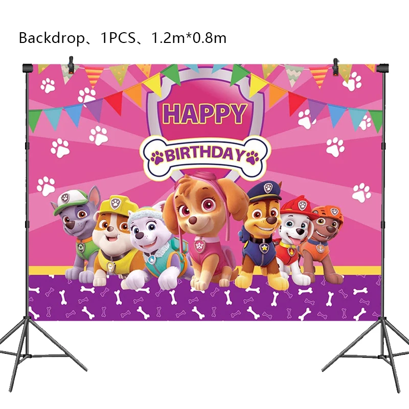 Skye PAW Patrol Geburtstagsparty-Dekoration Rosa Mädchen-Thema Cartoon Kinder-Event-Zubehör Hintergrund-Banner Geburtstagsgeschenk Tasse Teller – Detail 6