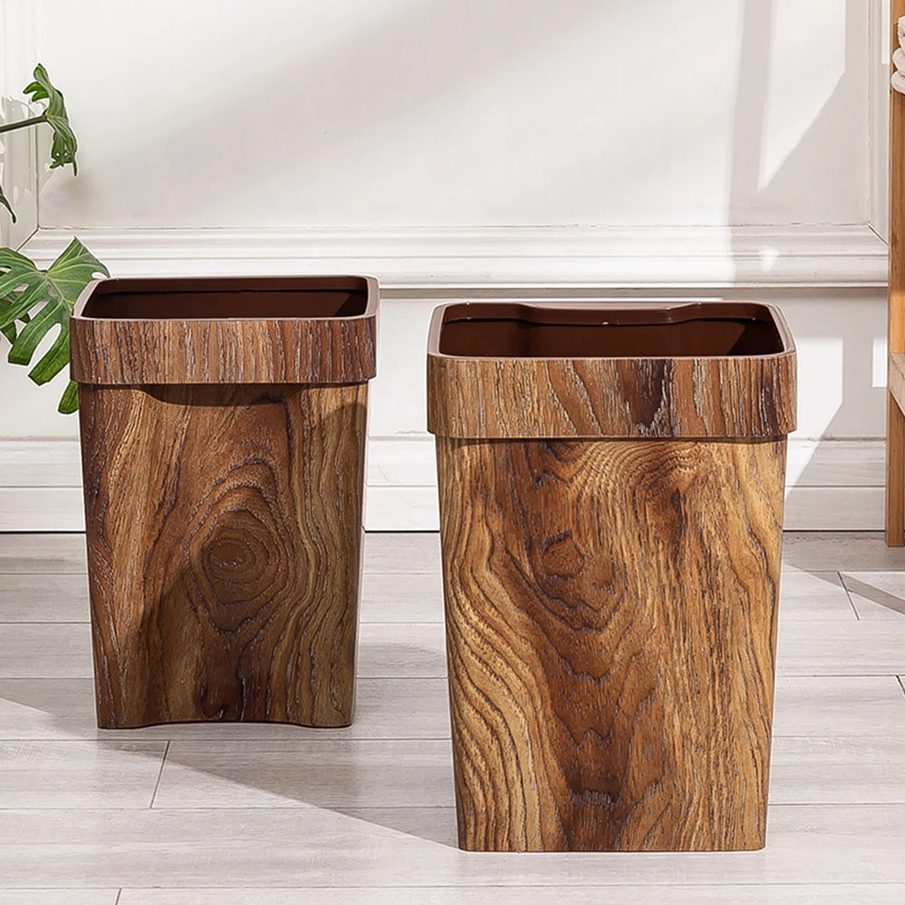 

Imitation Wood Grain Trash Can Kitchen Garbage Bin Cans Vintage Home Large with Cover Office