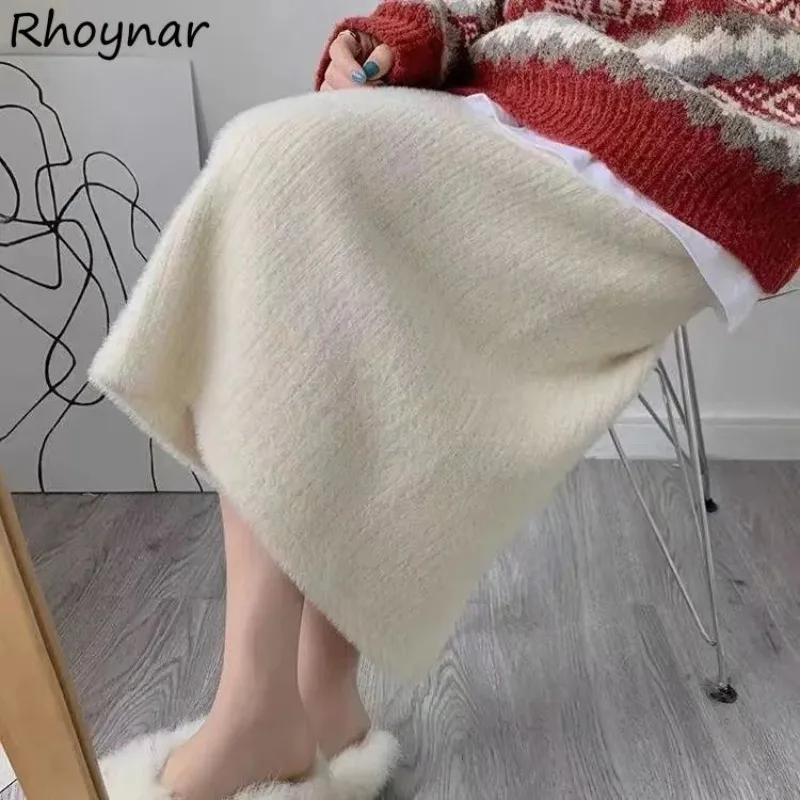 

Cozy Knitting Skirts Women Winter Autumn Warm Minimalist High Waist Basics Korean Fashion Elegant Юбка Женская Vintage Casual