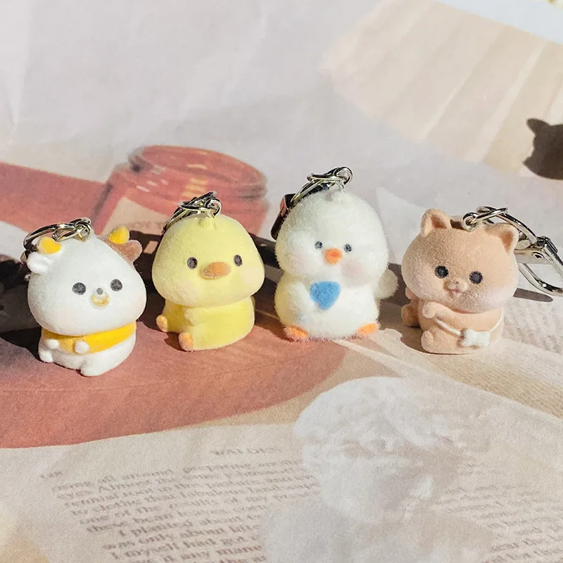 10PCS 3D Flocking Resin Small Animal Charms Plush Dolls Pendants  for Necklace Jewelry Making DIY Handmade Accessories Wholesale