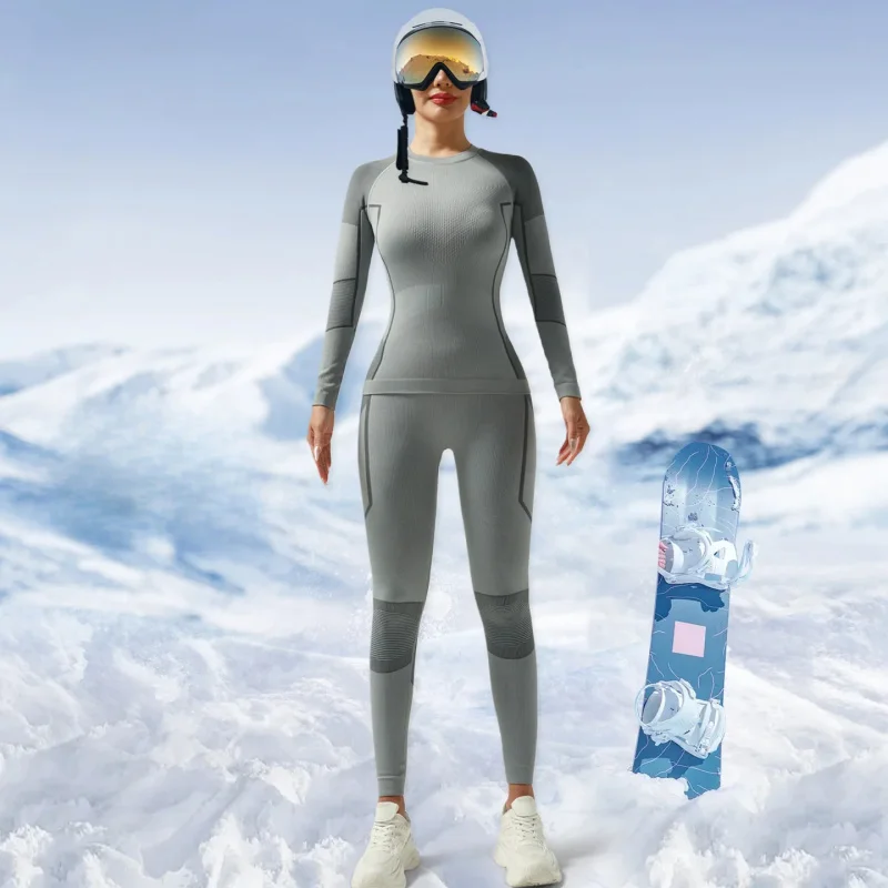 

W2EJOURNEY EU US Size Outdoor Ski Sports Seamless Wear Tight Leggings Quick Drying Thermal Compression Base Layer Underwear Set