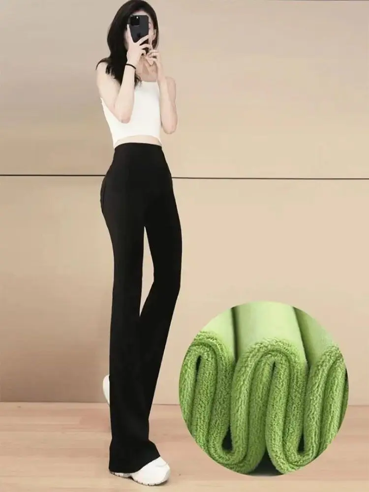 Autumn and Winter High Waisted and Plush Thickened Slimming Pants with Lifted Buttocks and Bottom Shark Pants