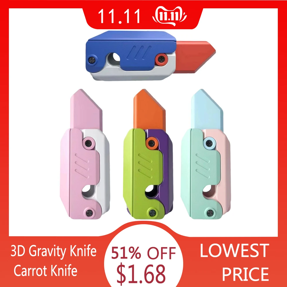 3D Gravity Knife Carrot Knife Decompression Push Card Small Toy 3D Printing Gravity Knife Carrot Knife Fidget Toys Dropshipping