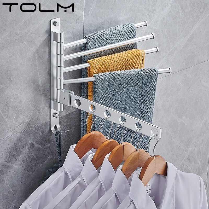 Swivel Towel Racks 180 Degrees Rotation Rack Towel Bar Towel Holder Wall Mounted 4 Arms for Bathroom Without Drilling Aluminum