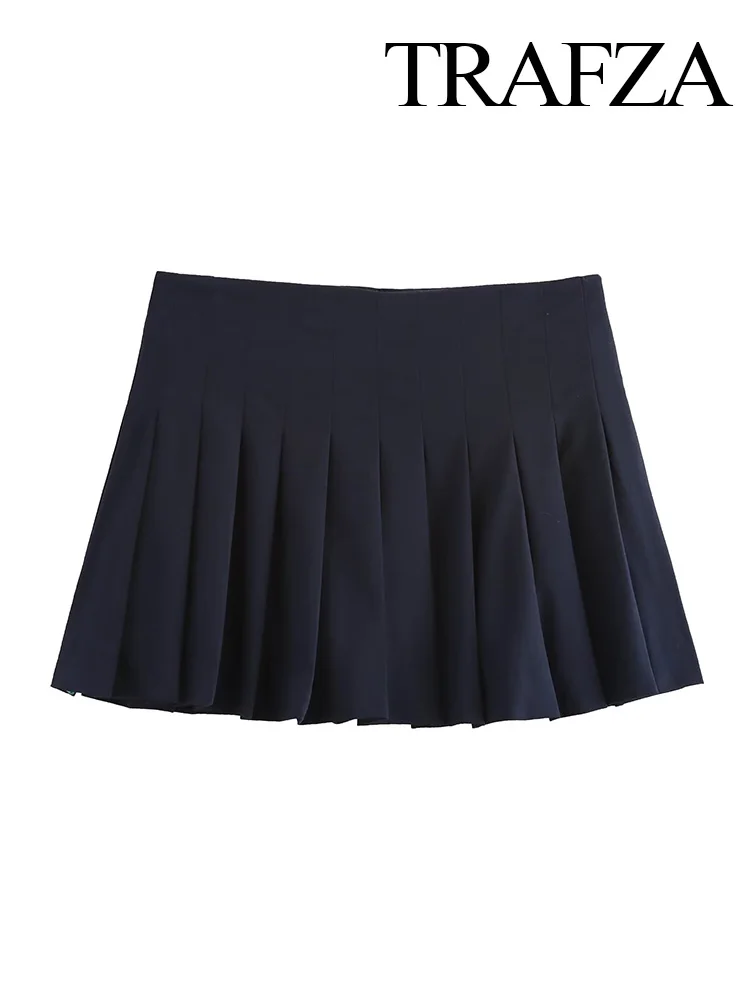 TRAFZA Woman Fashion Side Zipper High Waist Casual Street Style Skirt Pant Female Summer Chic Pleated Decoration Mini Culottes