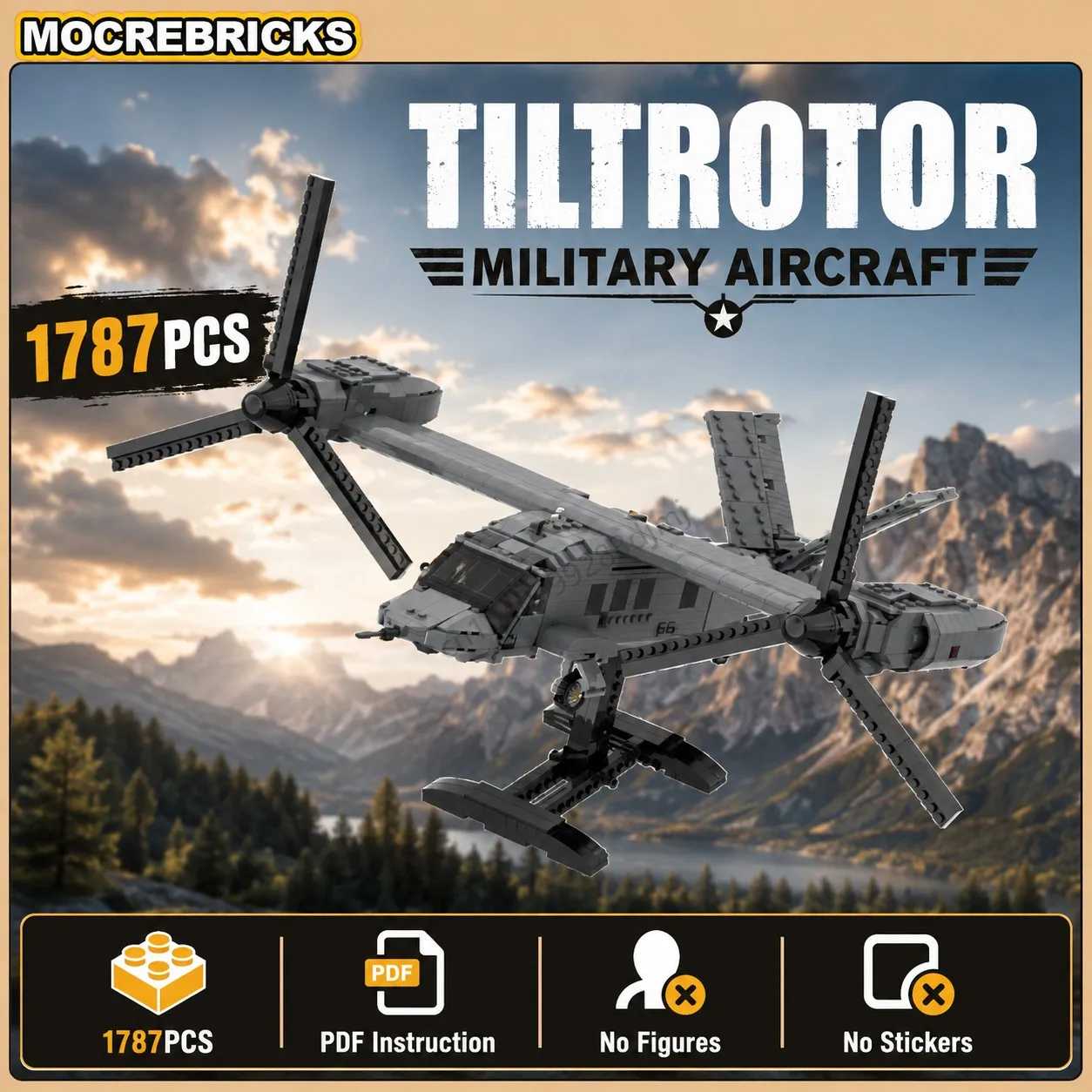 MOC Military V280 Valor Tilt-Rotor Airplane Building Blocks VTOL Assault Helicopter Model Bricks DIY Construction Toys Boy Gift